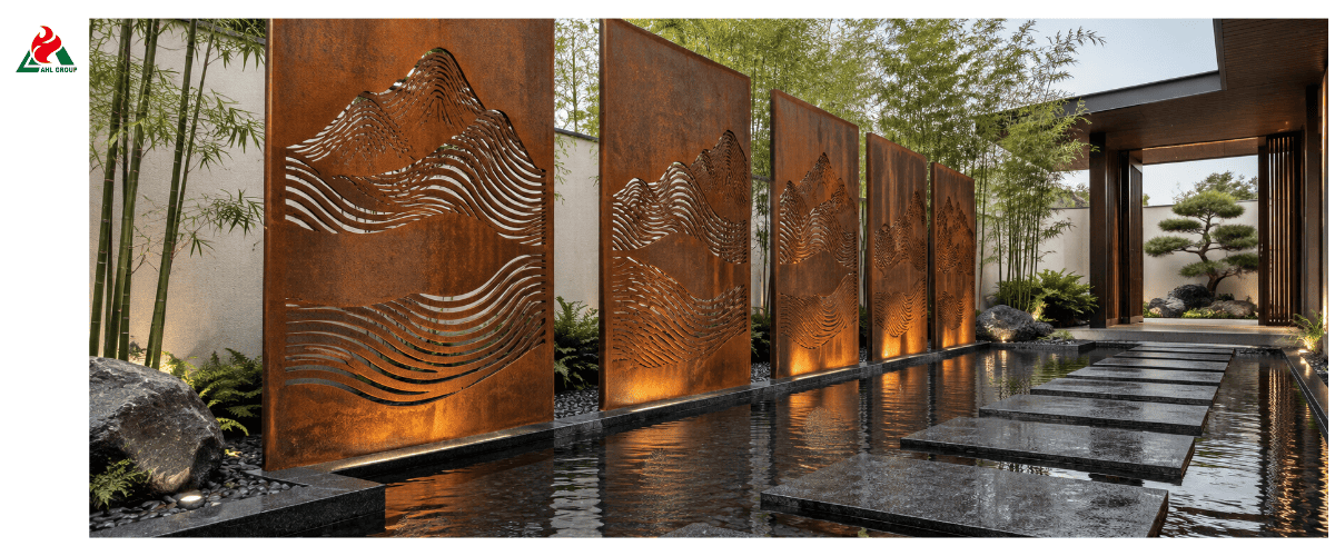 freestanding Corten courtyard screen for sale